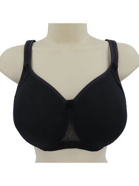 Rosa Faia 34E Lace Rose Wireless Contour Bra Solid Black Lined Bow Mesh Panels